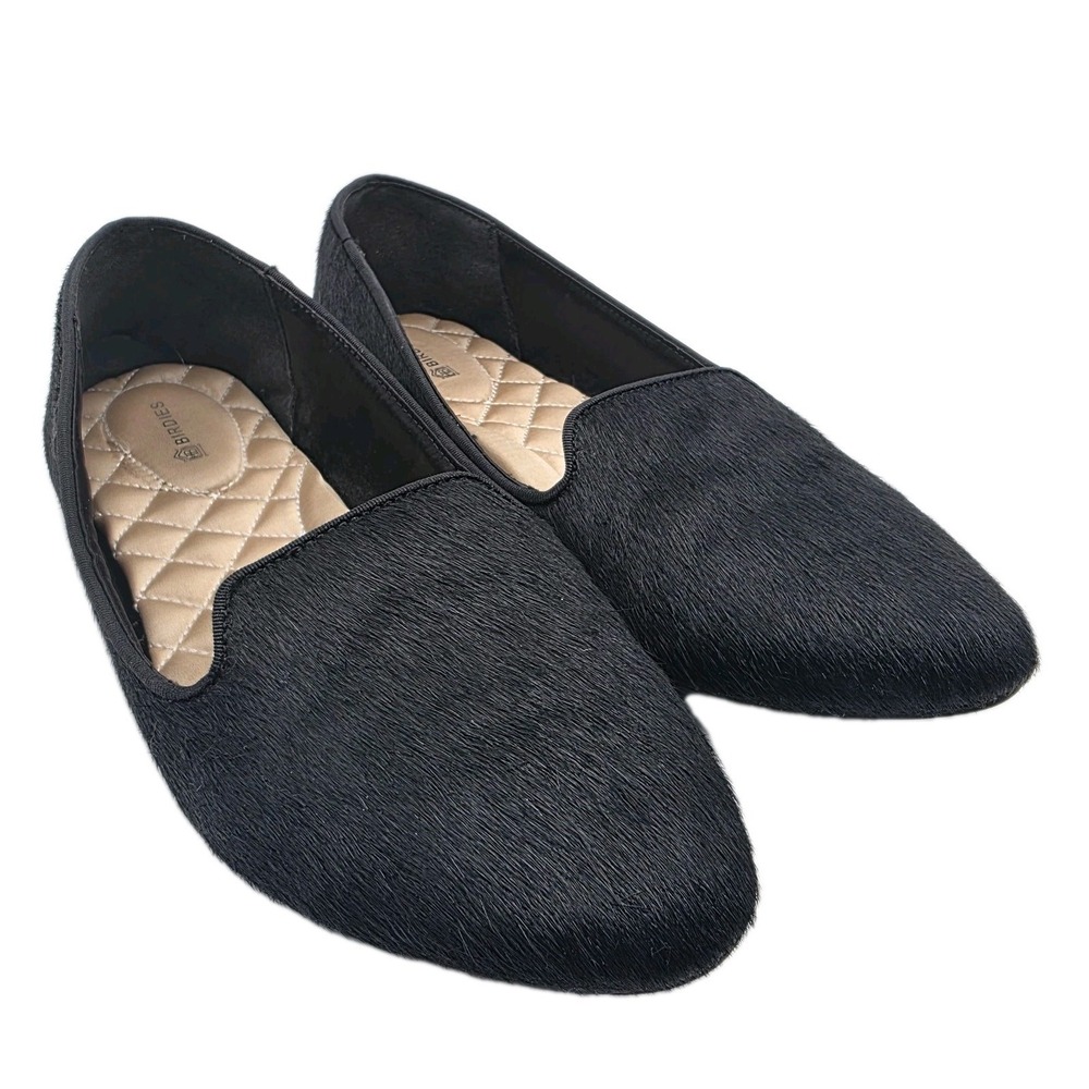 Birdies Blackbird Flats Womens 8.5 Black Calf Hair Smoking Slippers Comfort Luxe